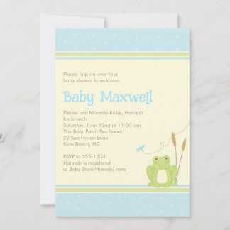 Frog Baby Boy Shower Invitation - Blue and Green Kaart