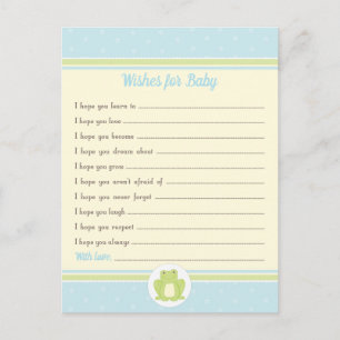 Frog Baby shower Well Wishes Blue en Yellow Briefkaart