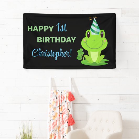 Frog Chalkboard Happy Birthday banner (Insitu)