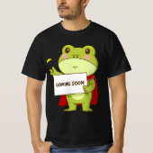 Frog Coming Soon - Kikker met Cape Holding komt er T-shirt (Voorkant)