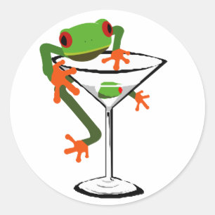 Frog en Martini Ronde Sticker