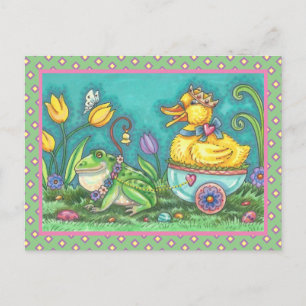 FROG ET DUCK PRINCE. CARTE POSTALE WHIMSICAL EASTE
