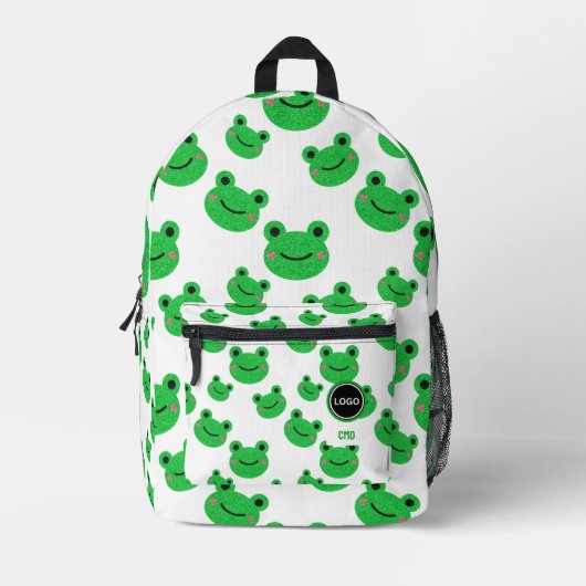 Frog Green Pattern Monogram School Logo Bedrukte Rugzak (Voorkant)