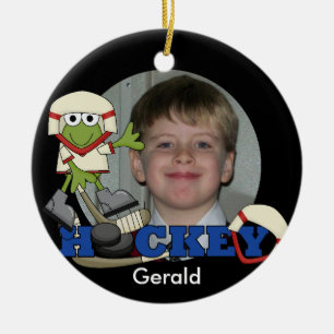 Frog Hockey Foto Ornament