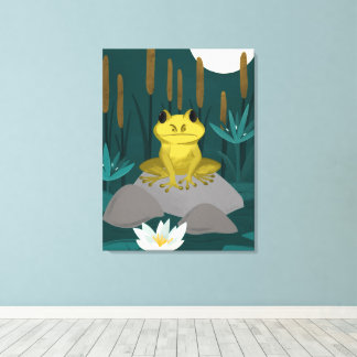 Frog in Midnight Pond Wall Art - Canvas Afdruk
