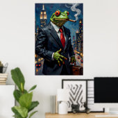 Frog in Suit with Cigar Painting Poster (Thuiskantoor)
