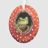 Frog in Toadstool – Cute Woodland Mushroom Art Ornament (voorkant)