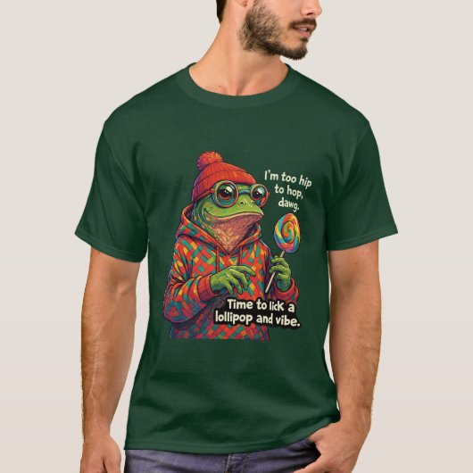 Frog licking a lollypop t-shirt (Voorkant)