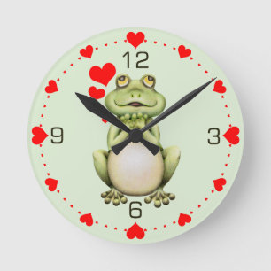 Frog Love Drawing Green Hearts Ronde Klok