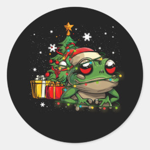 Frog Lover Kerstverlichting Boom Santa Hoed Merry  Ronde Sticker