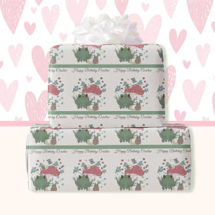 Frog Mushroom Snail Birthday Kinder Naam toevoegen Cadeaupapier