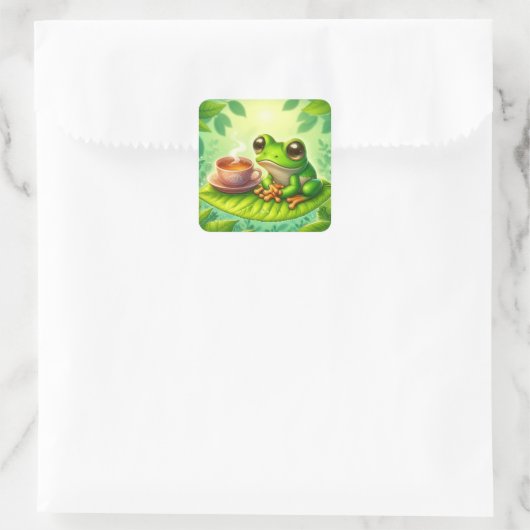Frog on Leaf with  Vierkante Sticker (Tas)