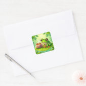 Frog on Leaf with  Vierkante Sticker (Envelop)