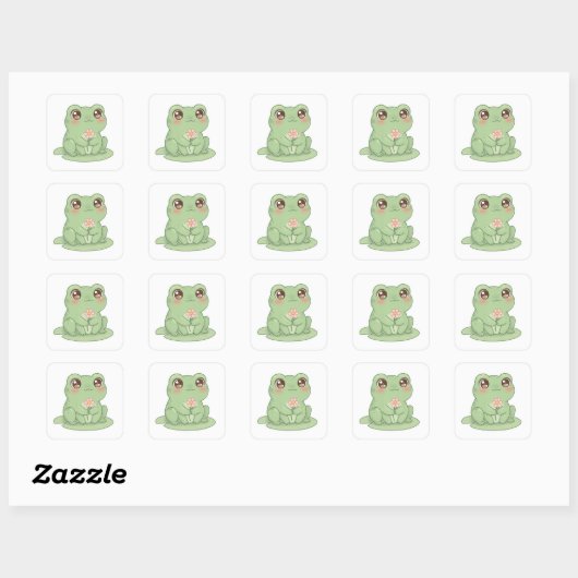 Frog on Lily Pad – Pure Kawaii Joy Vierkante Sticker (Vel)