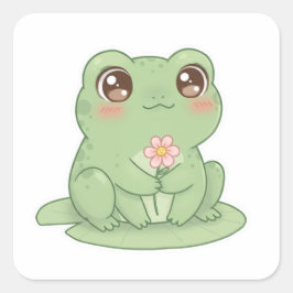 Frog on Lily Pad – Pure Kawaii Joy Vierkante Sticker
