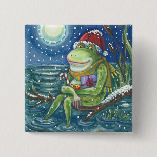 FROG OP LOG CHRISTMAS HOLIDAY BUTTON Square