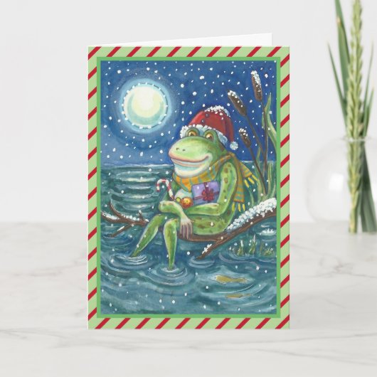 FROG OP LOG FUN CHRISTMAS WENSKAART Verse Feestdagen Kaart (Voorkant)