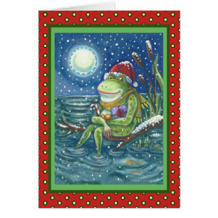 FROG OP LOG, KIND CHRISTMAS WENSKAART blanco
