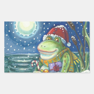 FROG PÈRE NOËL ON LOG, VACANCES NOËL STICKERS Rec