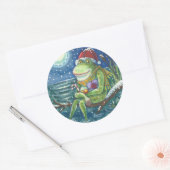 FROG PÈRE NOËL ON LOG, VACANCES NOËL STICKERS Rnd (Enveloppe)
