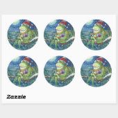 FROG PÈRE NOËL ON LOG, VACANCES NOËL STICKERS Rnd (Feuille)