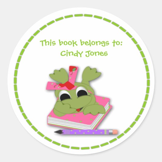Frog Pink Bookplate Sticker (Voorkant)