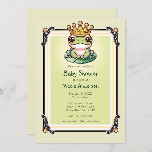 Frog Prince en or Couronne Baby Shower Invitations (Devant / Derrière)