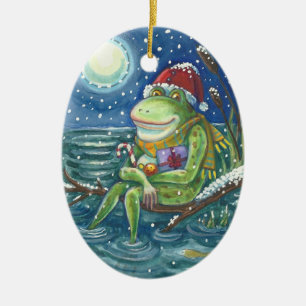 FROG SANTA OP LOG HOLIDAY CHRISTMAS ORNAMENT Verse