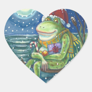 FROG SANTA OP LOG, HOLLIDAY KERST STICKERS Hrt
