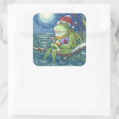 FROG SANTA OP LOG, HOLLIDAY KERST STICKERS Squ (Tas)