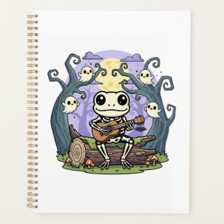 Frog Skeleton Playing Ukulele with Ghosts