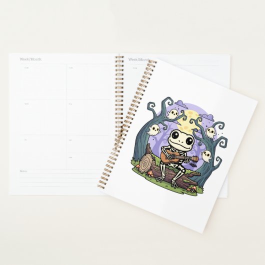 Frog Skeleton Playing Ukulele with Ghosts Planner (Display)