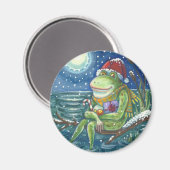 FROG SUR UN JOURNAL, VACANCES NOËL MAGNET Round (Recto/Verso)