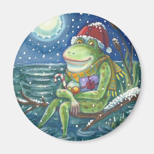 FROG SUR UN JOURNAL, VACANCES NOËL MAGNET Round (Devant)