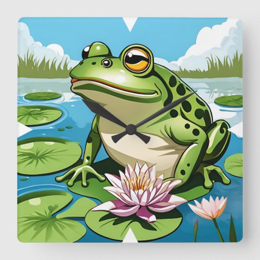 Frog Wall Clock Vierkante Klok (Voorkant)