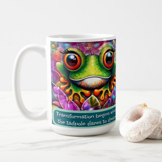 Frog Whimsical Abstract Art Floral Personalized Koffiemok (Met donut)