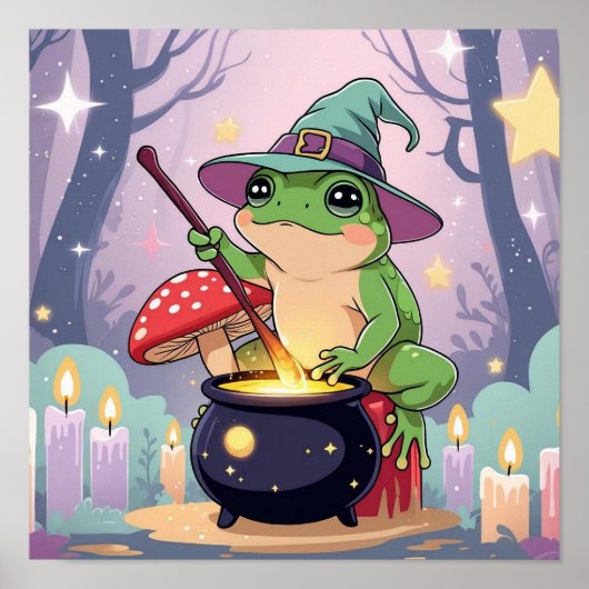 Frog Witch Poster – Kawaii Potion Frog Wall Art (Devant)