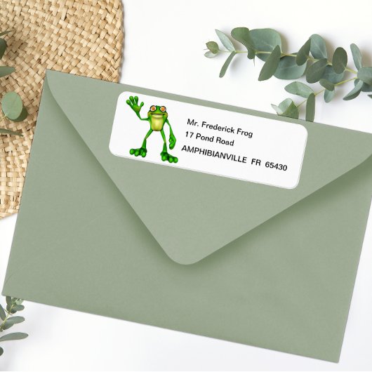 Froggie the Cute Cartoon Waving Frog Etiket