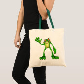 Froggie the Cute Cartoon Waving Frog Tote Bag (Voorkant (product))