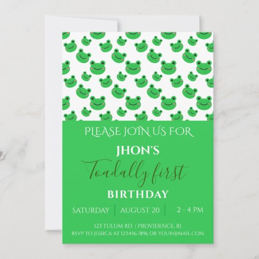 Froggy anniversaire de enfant invitation verte (Devant)