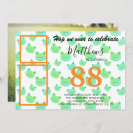 Froggy Birthday party Drie aangepaste foto's sjabl Kaart
