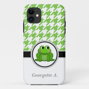 Froggy Green & White Houndstooth iPhone 5 Hoesje