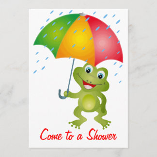 Froggy met Rain Umbrella Shower Invitation Kaart