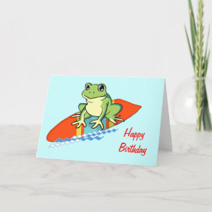Froggy op Surfboard Birthday Kaart