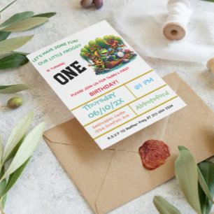 Froggy-thema eerste verjaardag partij kaart