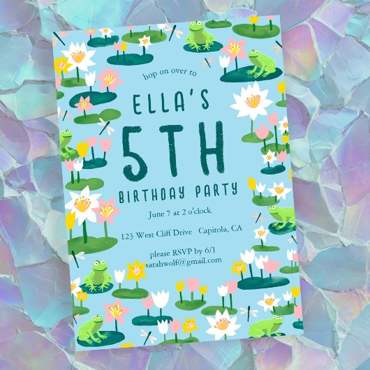 Frogs and Lily Pads Cute CUSTOM BIRTHDAY PARTY Kaart