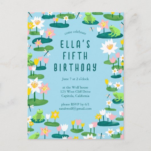Frogs & Lily Pads CUSTOM BIRTHDAY PARTY Invitation (Devant)