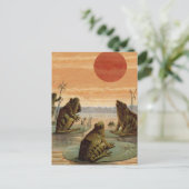 Frogs Lily Pads Moon Illustratie Briefkaart (Staand voorkant)
