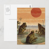 Frogs Lily Pads Moon Illustratie Briefkaart (Voorkant / Achterkant)