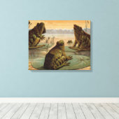 Frogs Lily Pads Moon Illustratie Canvas Afdruk (Insitu (Houten vloer))